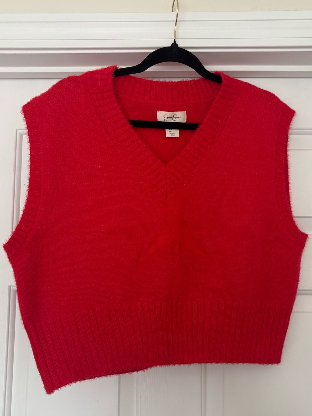 Jessica Simpson Red Fuzzy Knit V-Neck Sweater Vest